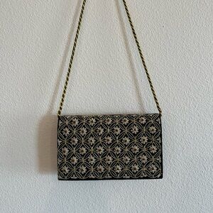 Vintage Zardozi inspired Black and Gold Embroidered Crossbody Bag